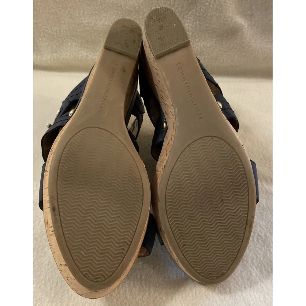 Tommy Hilfiger Women's Size 10 Blue Strappy Cork Wedge Sandals Platform Buckle